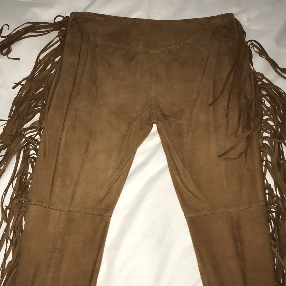 HAUTE HIPPIE DRAPEY SUEDE FRINGE PANTS - Picture 5 of 6